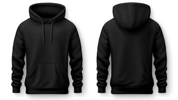 Set of Black Front and Back View Hoodie Mockup Isolated on the White Background photo