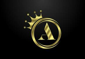 English alphabet A with a crown. Royal, King, queen luxury symbol. Font emblem. Vector illustration