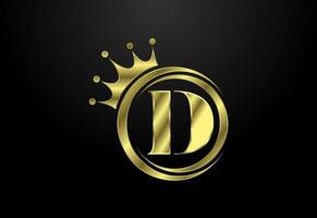 English alphabet D with a crown. Royal, King, queen luxury symbol. Font emblem. Vector illustration