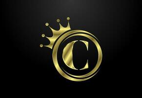 English alphabet C with a crown. Royal, King, queen luxury symbol. Font emblem. Vector illustration