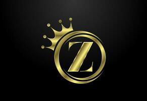 English alphabet Z with a crown. Royal, King, queen luxury symbol. Font emblem. Vector illustration