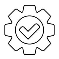 Check mark in gear icon, vector line icon with edtitable stroke.