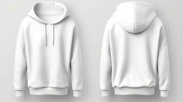 Set of White Front and Back View Hoodie Mockup Isolated on the White Background photo