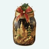 Gold Magic Christmas View in Jar Clipart vector