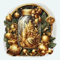 Gold Magic Christmas View in Jar Clipart vector