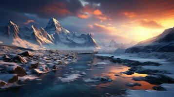 Sunset in the ice mountains photo