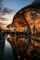 Modern glass architecture at night photo