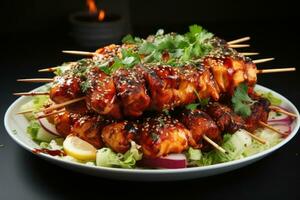 Shish kebab on skewers photo