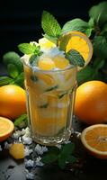 Orange juice with mint leaf photo