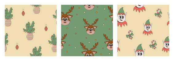 Seamless pattern with elements in retro style. Christmas illustration. vector