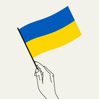 Hand holding Ukraine flag with line art style. Ukraine Flag. Vector hand drawn illustration