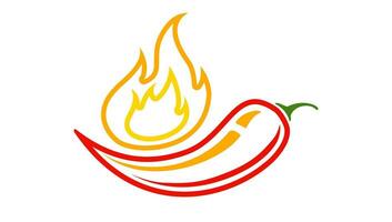 Vector emblem of red chilli pepper with fire. Vector emblem jalapeno or chilli pepper in flame.
