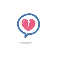 Broken heart cartoon dialogue icon in a speech bubble isolated vector illustration