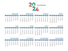 Set of 12 calendar, blank Calendar 2024 template, Planner year, Wall calendar, Week Starts sunday vector