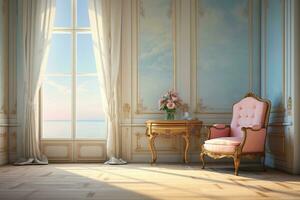 the interior is picturesque romantic with an armchair photo