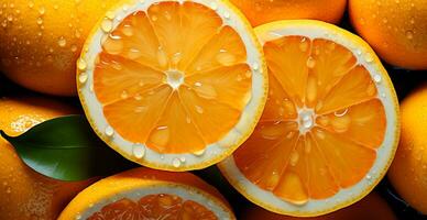 Realistic orange texture. Orange circles close up, tropical pattern, fruit banner - AI generated image photo