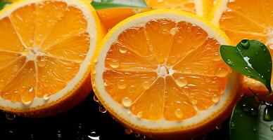 Realistic orange texture. Orange circles close up, tropical pattern, fruit banner - AI generated image photo