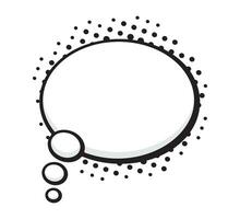 Speech bubble round shape with dots rays in pop art style. Comic style dialog balloon template. Hand Drawn vector illustration with outline. Isolated on white background