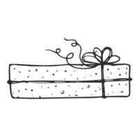 gift with bow. box, outline, comic, monochrome, christmas, birthday, present. vector