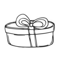 Icon of a gift box wrapped in a ribbon with a bow. A simple image of a closed box. Empty texture. Isolated vector on a pure white background.