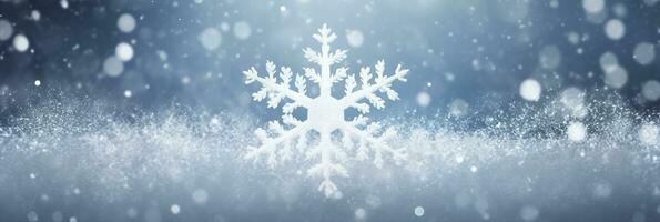 Snowflake on snow.Winter holidays background. Generative AI photo