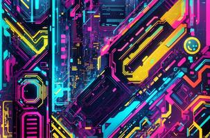 Abstract colorful illustration. Cyberpunk style. Background and wallpaper. Vibrant colors. Backdrop and banner. Graphic design and art. photo