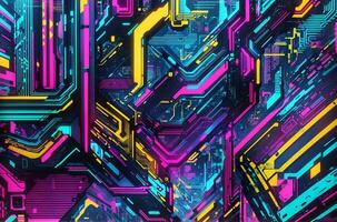 Abstract colorful illustration. Cyberpunk style. Background and wallpaper. Vibrant colors. Backdrop and banner. Graphic design and art. photo