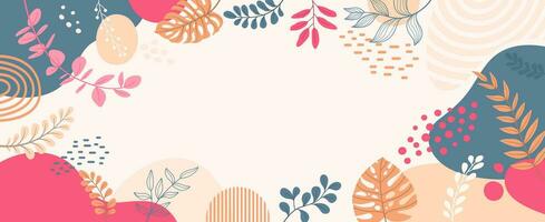 Design banner frame background .Colorful poster background vector illustration.Exotic plants, branches,art print for beauty, fashion and natural products,wellness, wedding and event.