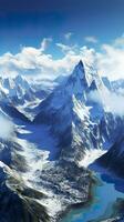 The beauty of a majestic and snow capped mountain range, with rugged peaks, AI Generative photo