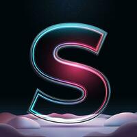 3D letter S with neon light insight.  Glass letter with sparkles and winter background. Holiday decoration. Element for design poster, advertisign or game vector