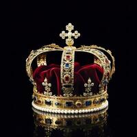 el real coronación corona aislado en un negro antecedentes. generativo ai foto