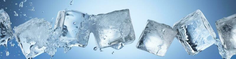 piezas de hielo y agua en azul antecedentes. generativo ai foto