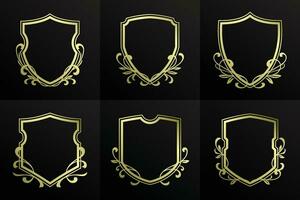 Golden Vintage Shield Frame Vector Template