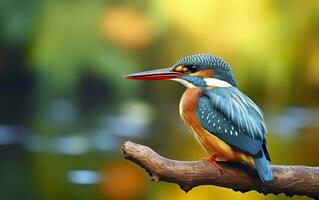 The common kingfisher wetlands bird colored feathers from different birds. Generative AI photo