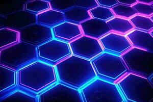 Abstract background with glowing hexagons. Generative AI photo