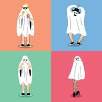 FUNNY HALLOWEEN GHOST COSTUME VECTOR SET