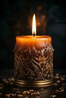 Candle in the dark room, created with generative AI photo