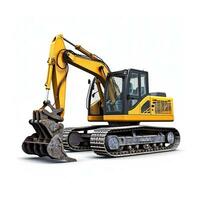 Crawler excavator isolated on white background, created with generative AI photo