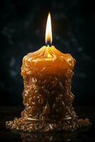 Candle in the dark room, created with generative AI photo