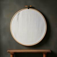 Empty white canvas on wooden hoop, created with generative AI photo