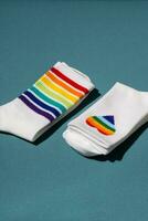 Rainbow socks layout. Symbolic pride month LGBT. photo