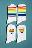 Rainbow socks layout. Symbolic pride month LGBT. photo