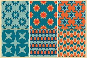 60s retro seamless patterns. Vintage geometrical seamless backgrounds 50s and 60s vector