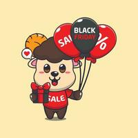 cute ram sheep with gifts and balloons in black friday sale cartoon vector illustration