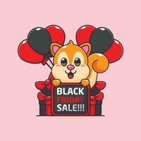 cute squirrel in black friday sale cartoon vector illustration