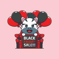 cute zebra happy in black friday sale cartoon vector illustration