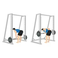 Man doing bent over row with smith machine exercise. vector