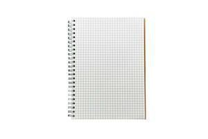 Grid paper notebook isolated on white background in top view photo