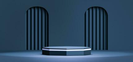 Black podium, luxurious 3D for display.abstract black background.black podium with abstract striped backdrop photo