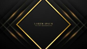Square frame with golden lines, sparkle glowing and glitter light effect decoration. Luxury style design black background vector
